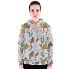 Camels-cactus-desert-pattern Women s Zipper Hoodie by Jancukart