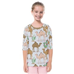 Camels-cactus-desert-pattern Kids  Quarter Sleeve Raglan Tee