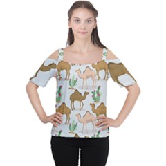 Camels-cactus-desert-pattern Cutout Shoulder Tee