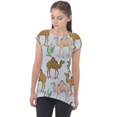 Camels-cactus-desert-pattern Cap Sleeve High Low Top