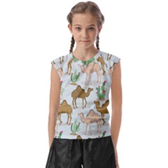 Camels-cactus-desert-pattern Kids  Raglan Cap Sleeve Tee by Jancukart