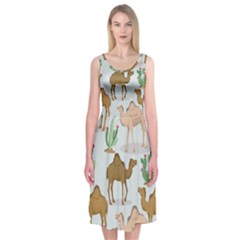 Camels-cactus-desert-pattern Midi Sleeveless Dress