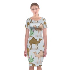 Camels-cactus-desert-pattern Classic Short Sleeve Midi Dress