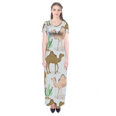 Camels-cactus-desert-pattern Short Sleeve Maxi Dress