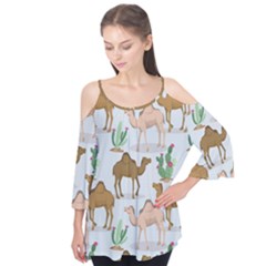 Camels-cactus-desert-pattern Flutter Tees