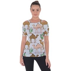 Camels-cactus-desert-pattern Shoulder Cut Out Short Sleeve Top