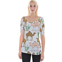 Camels-cactus-desert-pattern Wide Neckline Tee