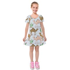 Camels-cactus-desert-pattern Kids  Short Sleeve Velvet Dress