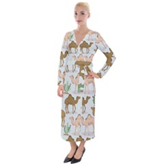 Camels-cactus-desert-pattern Velvet Maxi Wrap Dress