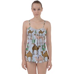 Camels-cactus-desert-pattern Babydoll Tankini Set