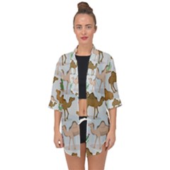 Camels-cactus-desert-pattern Open Front Chiffon Kimono