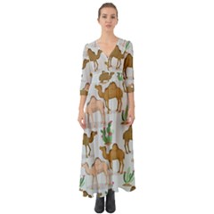 Camels-cactus-desert-pattern Button Up Boho Maxi Dress