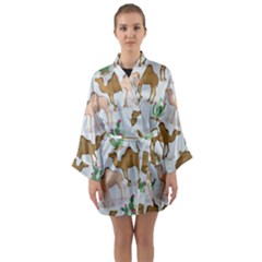 Camels-cactus-desert-pattern Long Sleeve Satin Kimono