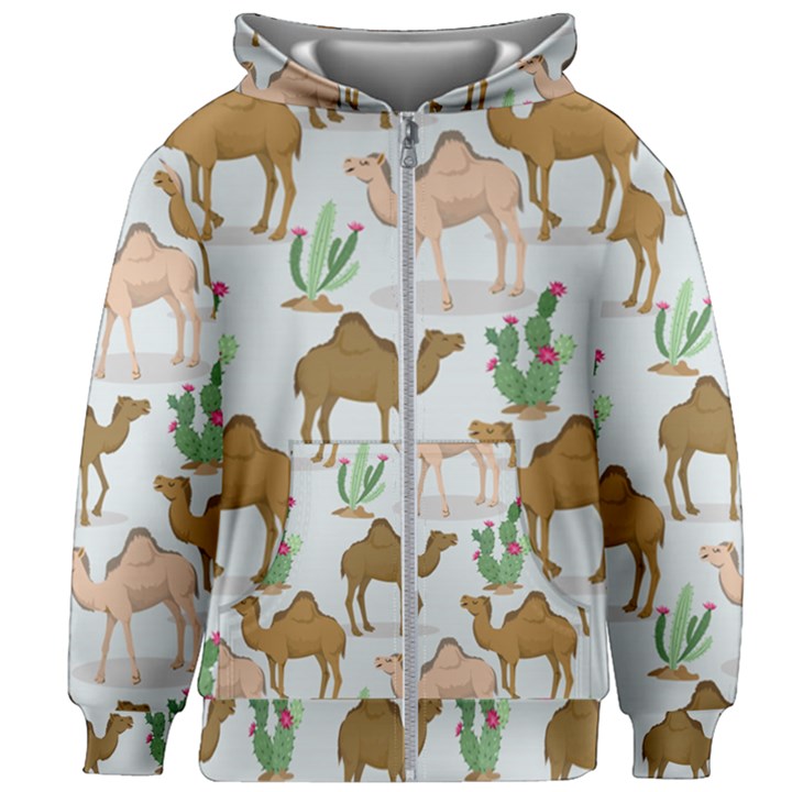 Camels-cactus-desert-pattern Kids  Zipper Hoodie Without Drawstring