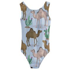 Camels-cactus-desert-pattern Kids  Cut-out Back One Piece Swimsuit