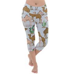 Camels-cactus-desert-pattern Lightweight Velour Capri Yoga Leggings by Jancukart