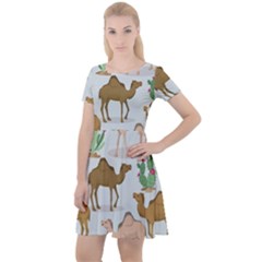 Camels-cactus-desert-pattern Cap Sleeve Velour Dress 