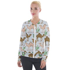 Camels-cactus-desert-pattern Velvet Zip Up Jacket by Jancukart