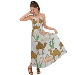 Camels-cactus-desert-pattern Backless Maxi Beach Dress