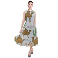 Camels-cactus-desert-pattern Round Neck Boho Dress