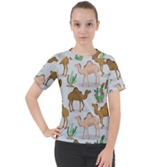 Camels-cactus-desert-pattern Women s Sport Raglan Tee