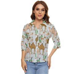 Camels-cactus-desert-pattern Women s Quarter Sleeve Pocket Shirt