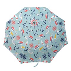 Nautical-marine-symbols-seamless-pattern Folding Umbrellas by Jancukart