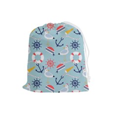 Nautical-marine-symbols-seamless-pattern Drawstring Pouch (large)