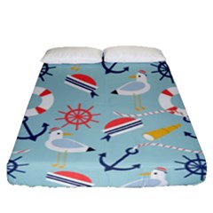 Nautical-marine-symbols-seamless-pattern Fitted Sheet (queen Size)