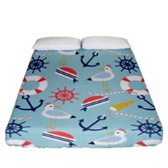 Nautical-marine-symbols-seamless-pattern Fitted Sheet (california King Size)