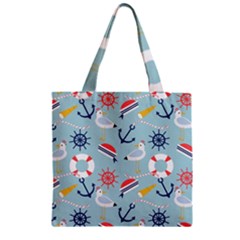 Nautical-marine-symbols-seamless-pattern Zipper Grocery Tote Bag