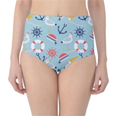 Nautical-marine-symbols-seamless-pattern Classic High-waist Bikini Bottoms