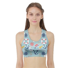 Nautical-marine-symbols-seamless-pattern Sports Bra With Border