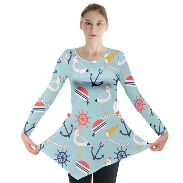 Nautical-marine-symbols-seamless-pattern Long Sleeve Tunic 