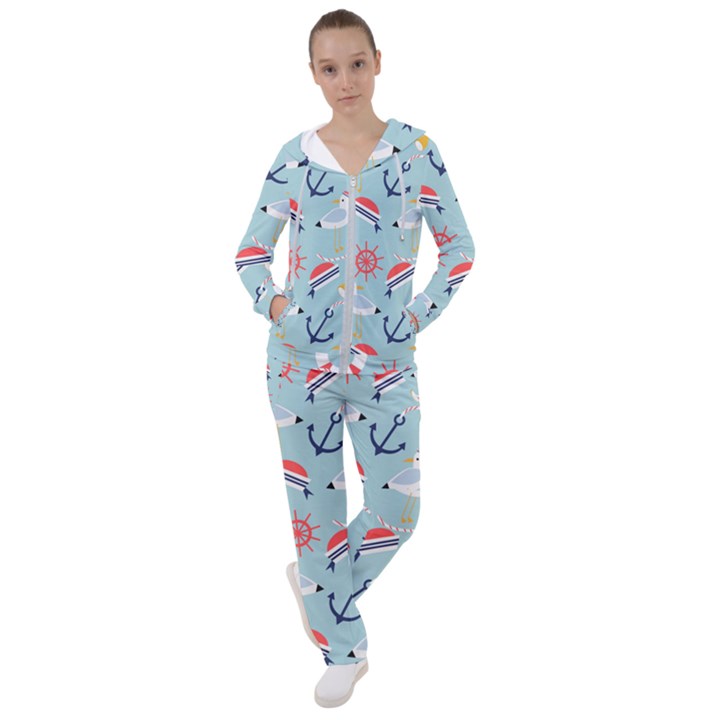 Nautical-marine-symbols-seamless-pattern Women s Tracksuit