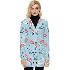 Nautical-marine-symbols-seamless-pattern Button Up Hooded Coat 