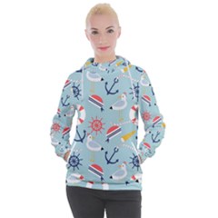 Nautical-marine-symbols-seamless-pattern Women s Hooded Pullover