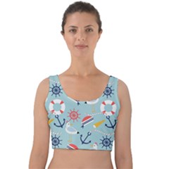 Nautical-marine-symbols-seamless-pattern Velvet Crop Top