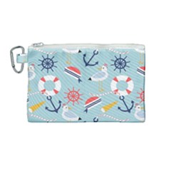 Nautical-marine-symbols-seamless-pattern Canvas Cosmetic Bag (medium)