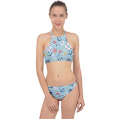 Nautical-marine-symbols-seamless-pattern Racer Front Bikini Set