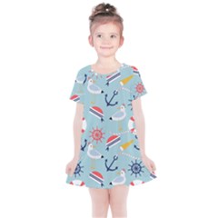 Nautical-marine-symbols-seamless-pattern Kids  Simple Cotton Dress