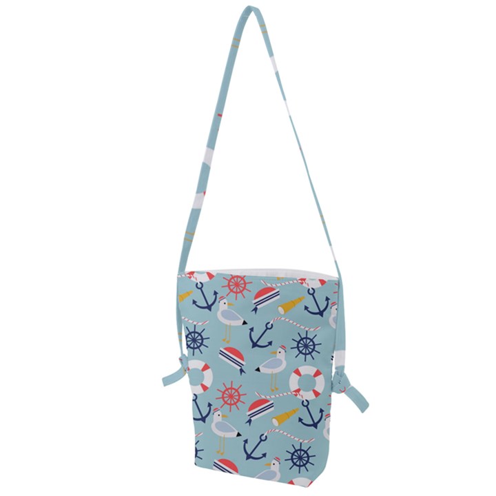 Nautical-marine-symbols-seamless-pattern Folding Shoulder Bag