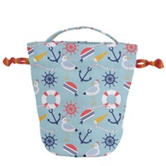 Nautical-marine-symbols-seamless-pattern Drawstring Bucket Bag