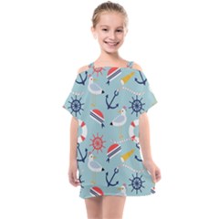 Nautical-marine-symbols-seamless-pattern Kids  One Piece Chiffon Dress