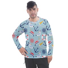 Nautical-marine-symbols-seamless-pattern Men s Pique Long Sleeve Tee