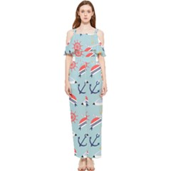 Nautical-marine-symbols-seamless-pattern Draped Sleeveless Chiffon Jumpsuit