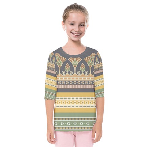 Seamless-pattern-egyptian-ornament-with-lotus-flower Kids  Quarter Sleeve Raglan Tee by Jancukart