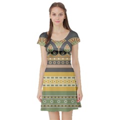 Seamless-pattern-egyptian-ornament-with-lotus-flower Short Sleeve Skater Dress