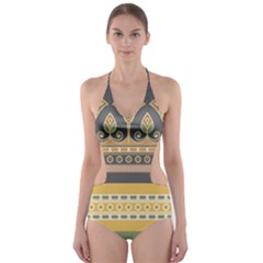 Seamless-pattern-egyptian-ornament-with-lotus-flower Cut-out One Piece Swimsuit