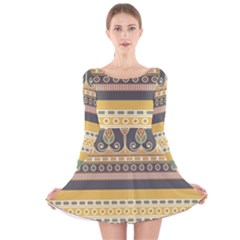 Seamless-pattern-egyptian-ornament-with-lotus-flower Long Sleeve Velvet Skater Dress